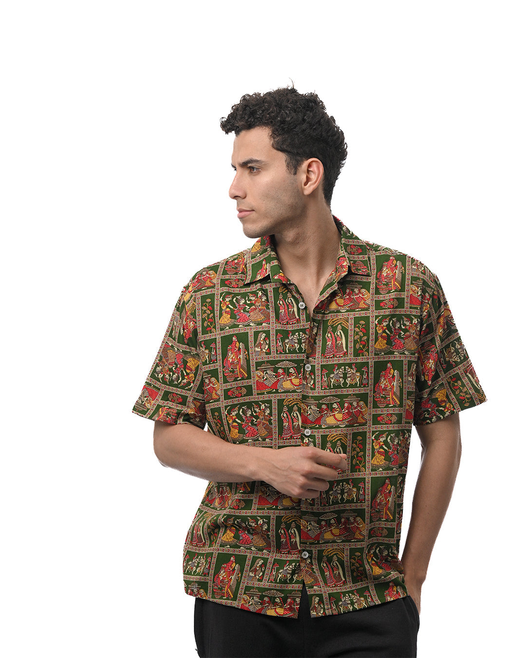 Heritage Folk-Art Narrative Shirt - Green