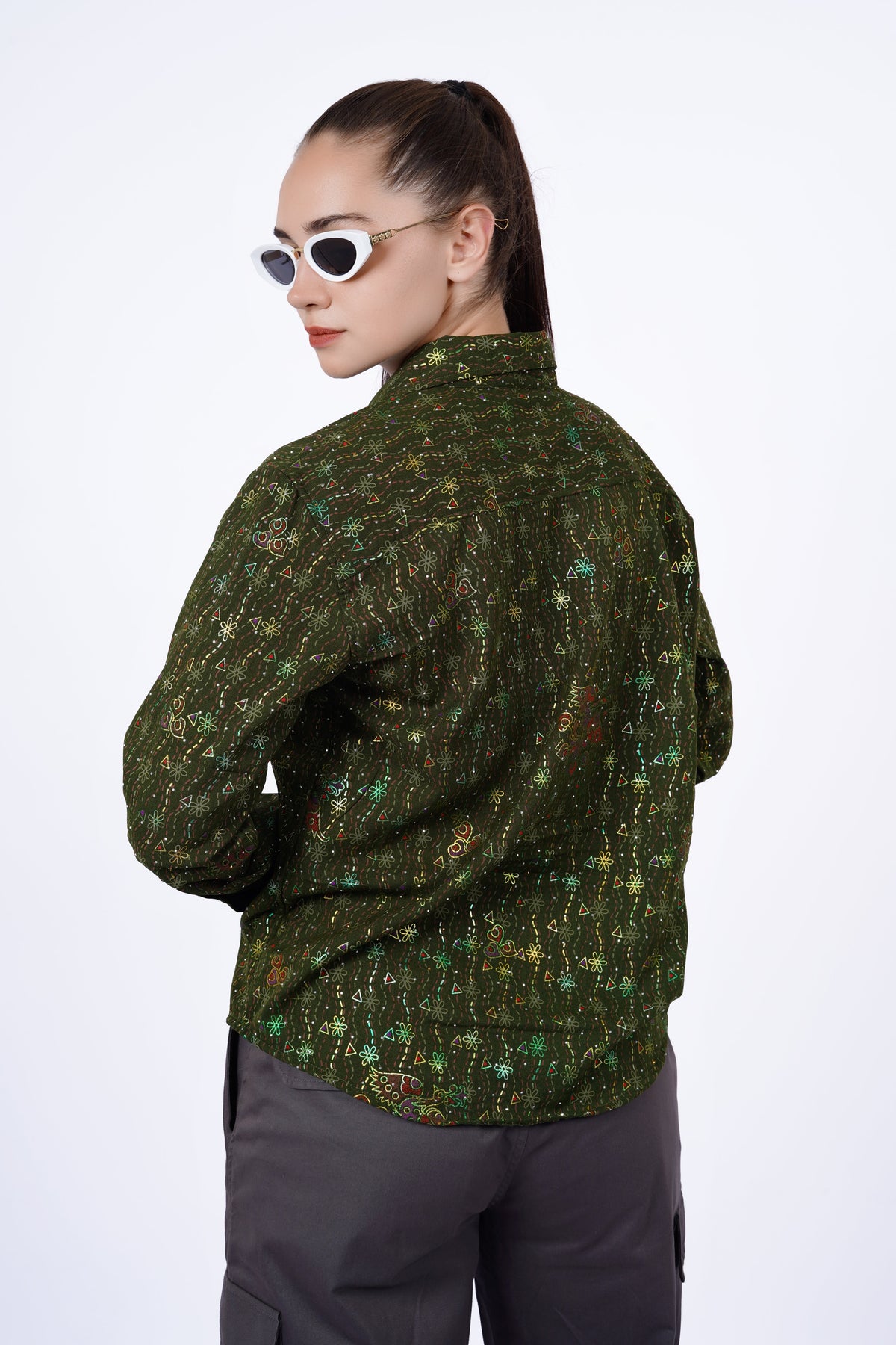 Olive Multi Print Statement Shirt
