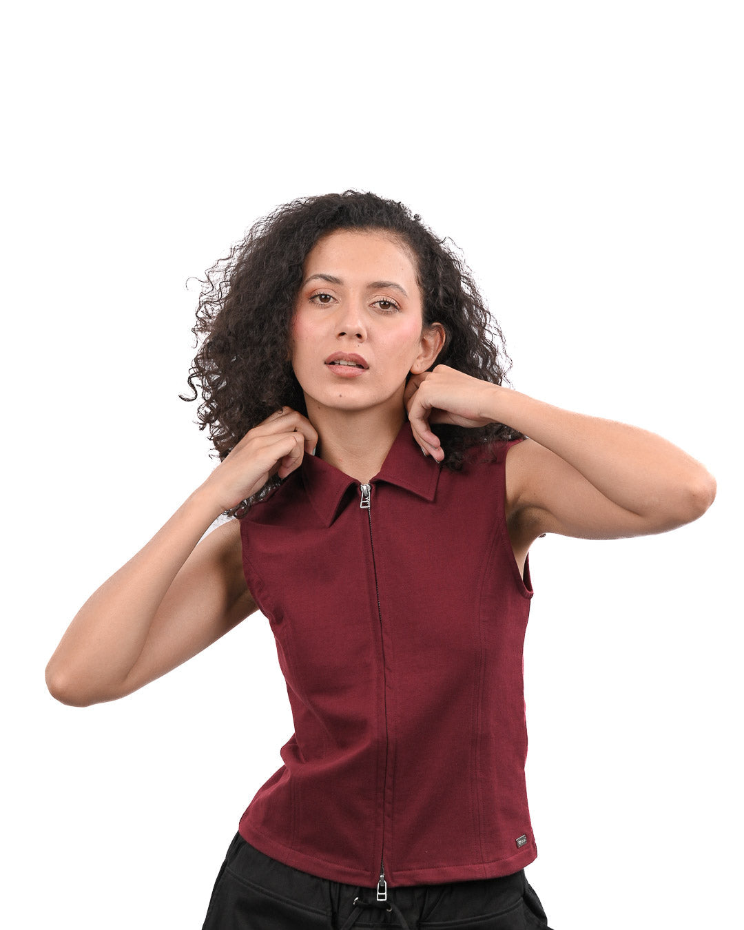Basic Zip Up Top - Wine