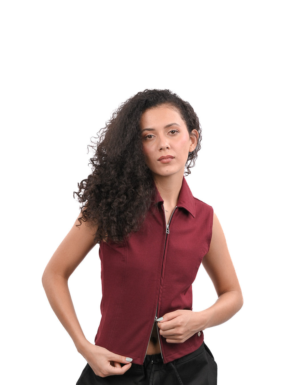 Basic Zip Up Top - Wine