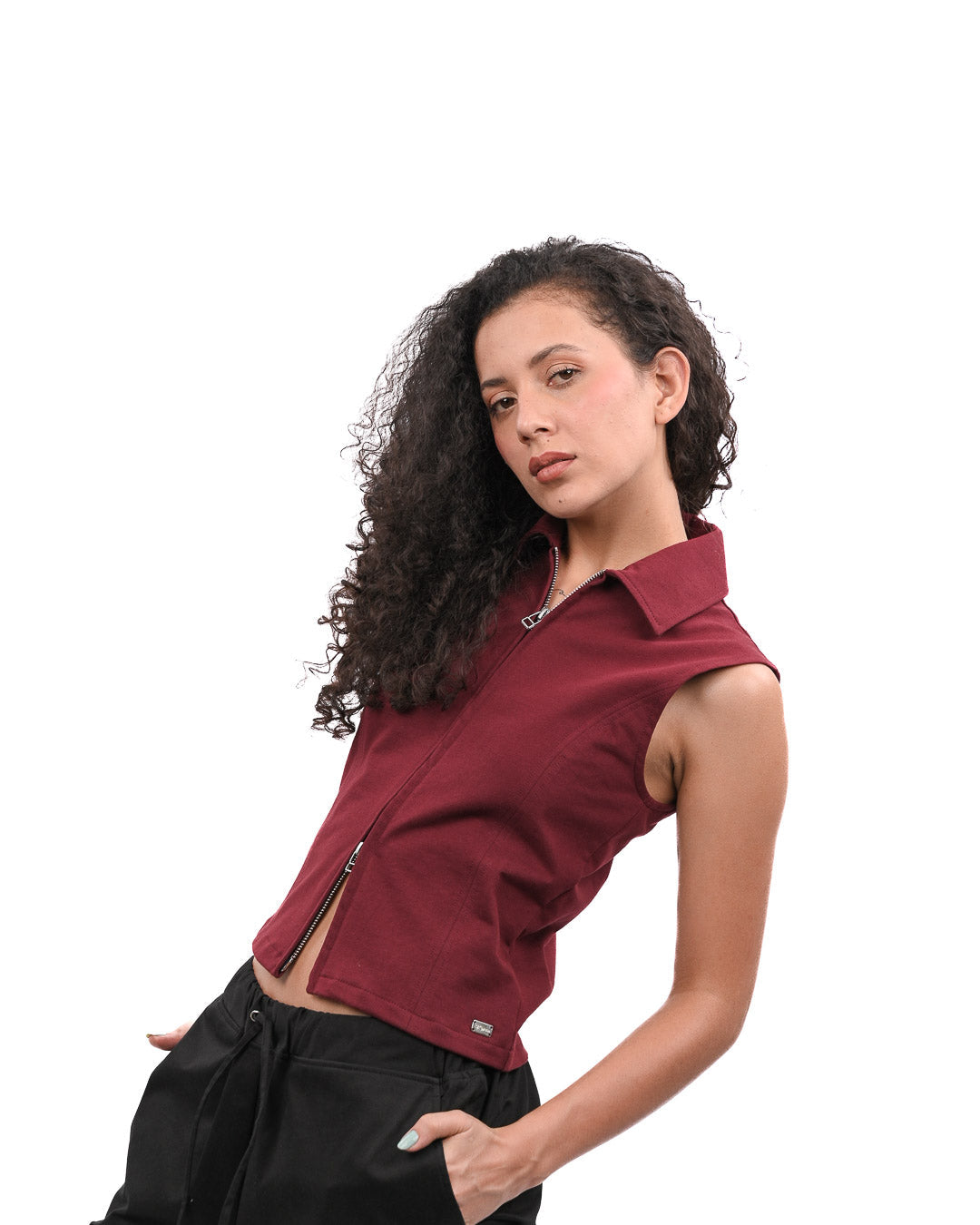 Basic Zip Up Top - Wine