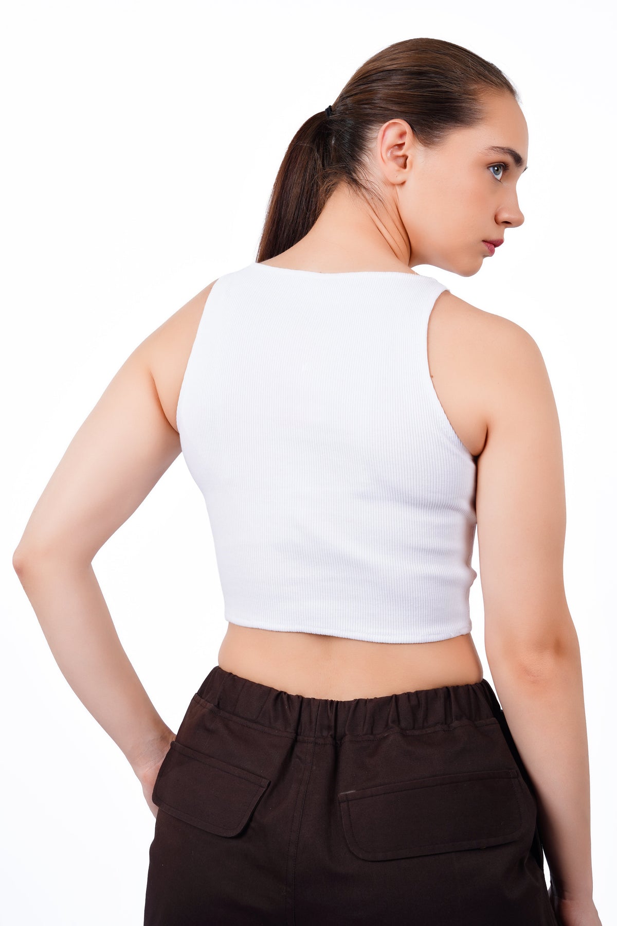 High Shoulder Top - White